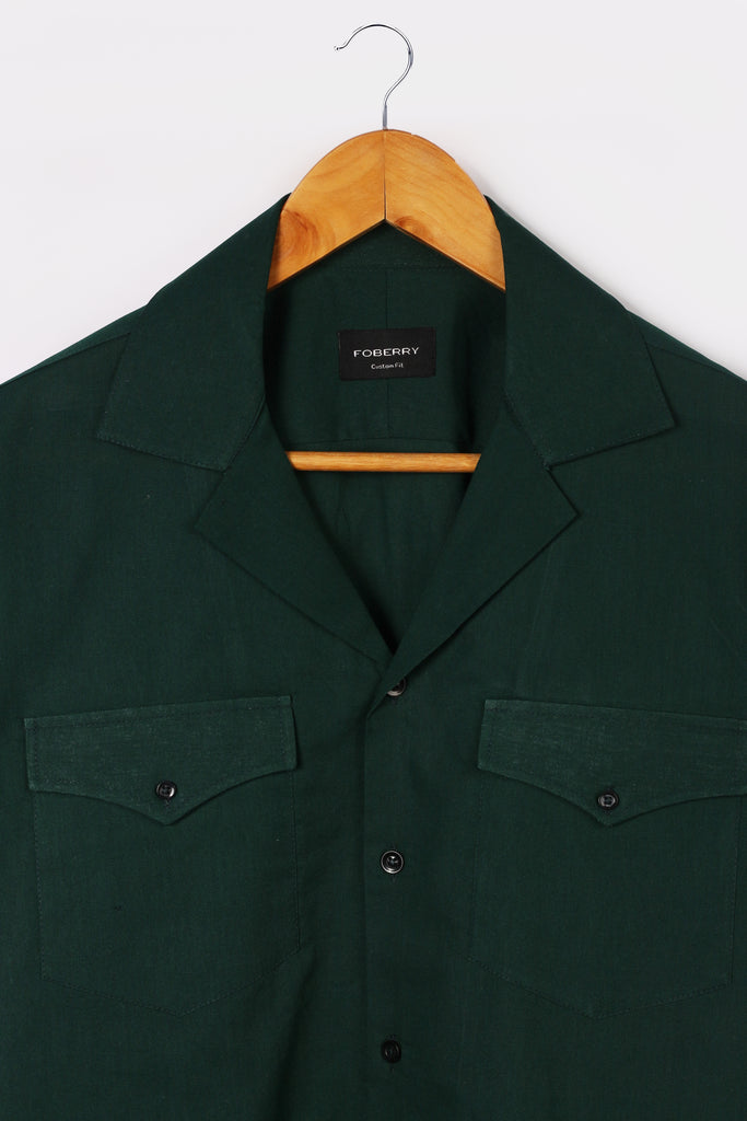 Bottle Green Linen - Safari Shirt