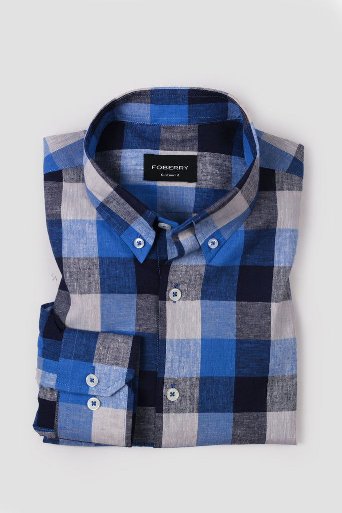 Soft Multi Blue Check Linen Shirt