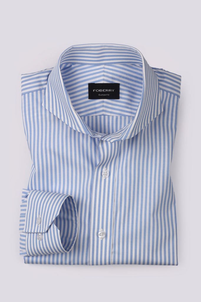 Soft Blue Bankers Striped Shirt