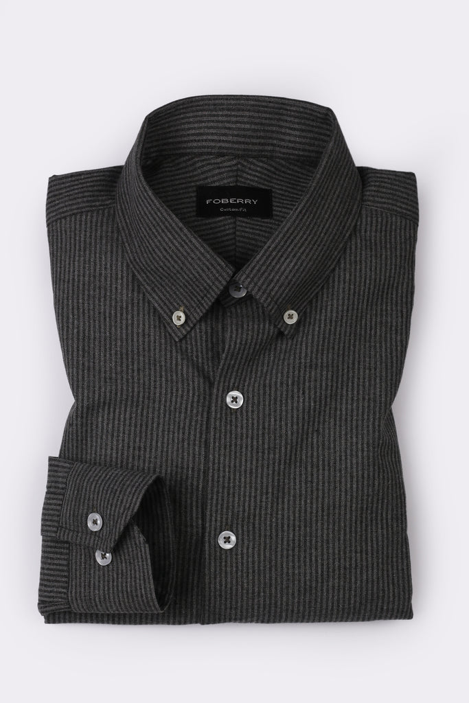 Charcoal Black Striped Linen Shirt
