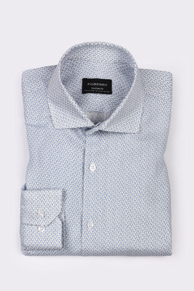 Ash Blue Printed Linen Shirt