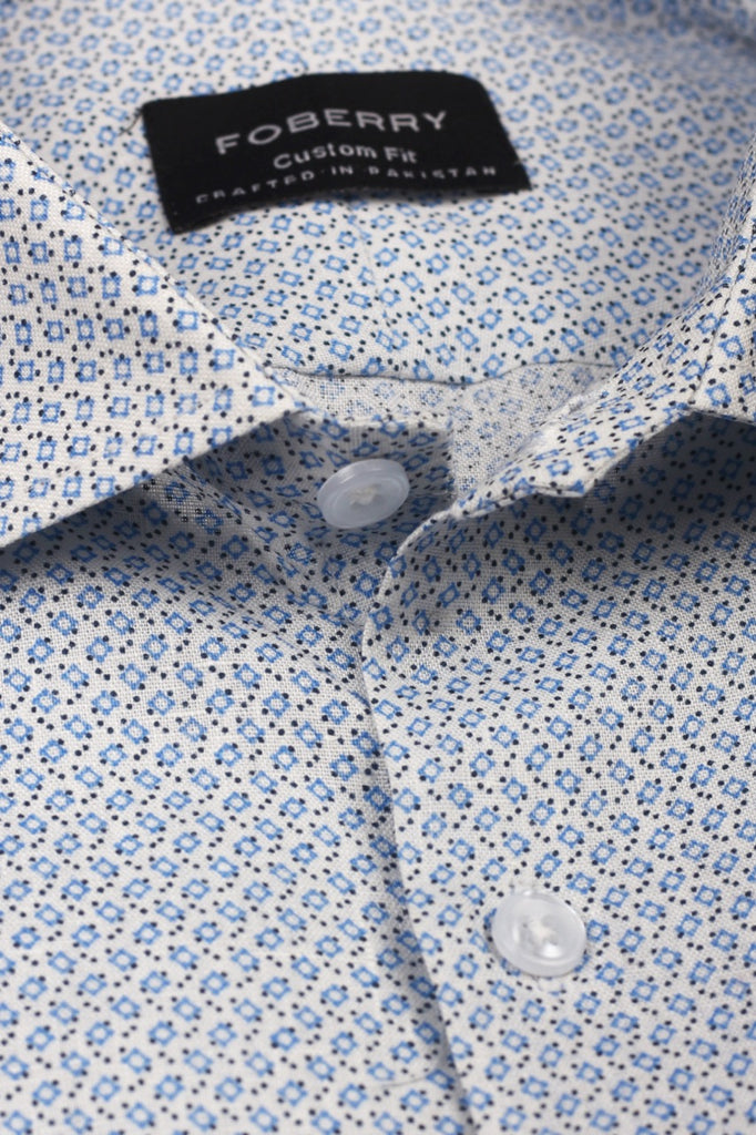 Ash Blue Printed Linen Shirt