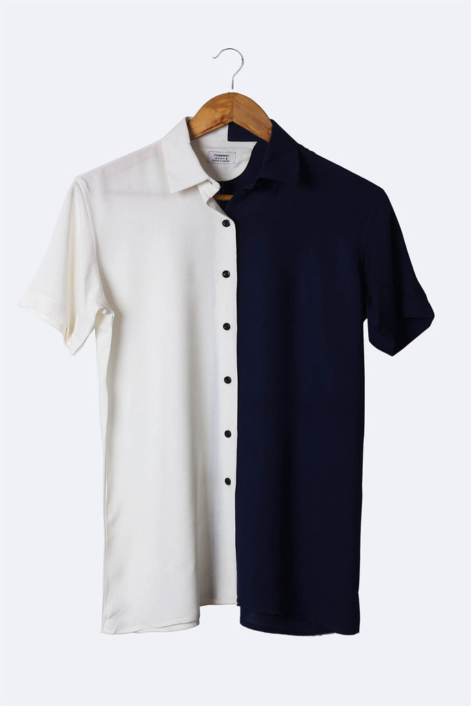 White & Blue Paneled Flowy Shirt