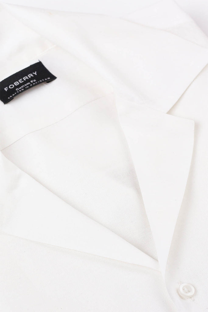 White Linen Camp Collar Shirt