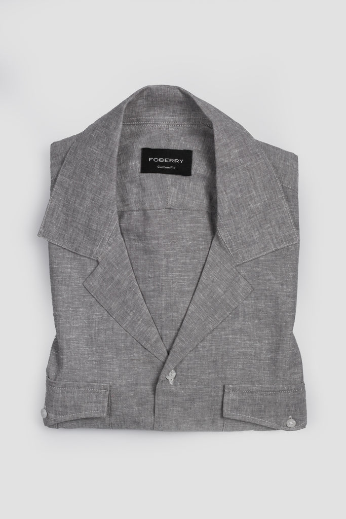 Dark Slate Grey Linen Safari Shirt