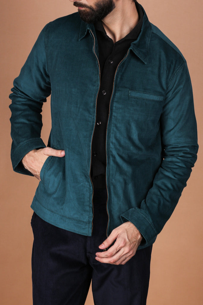 Zinc Green Corduroy Zipper Jacket