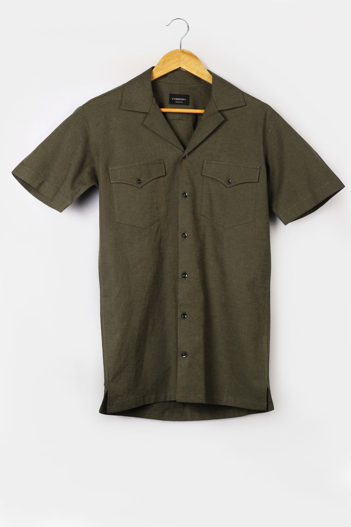 Forrest Green Linen - Safari Shirt