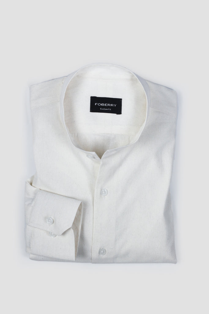 White Linen Shirt Band Collar