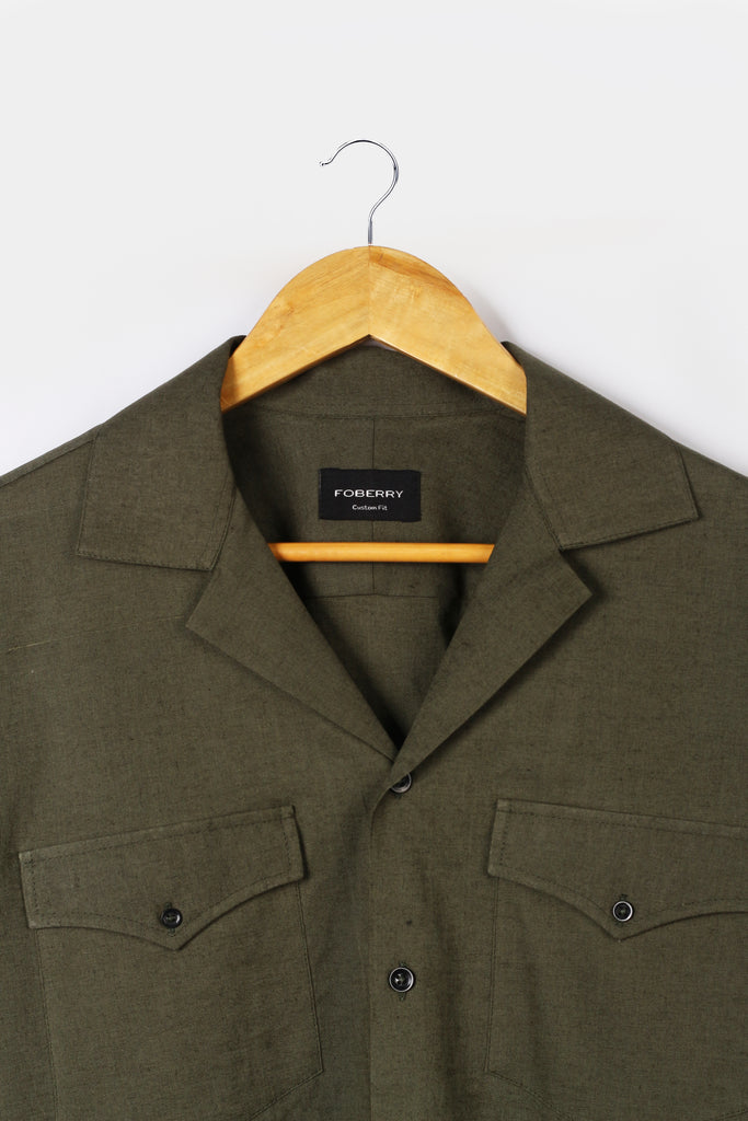 Forrest Green Linen - Safari Shirt