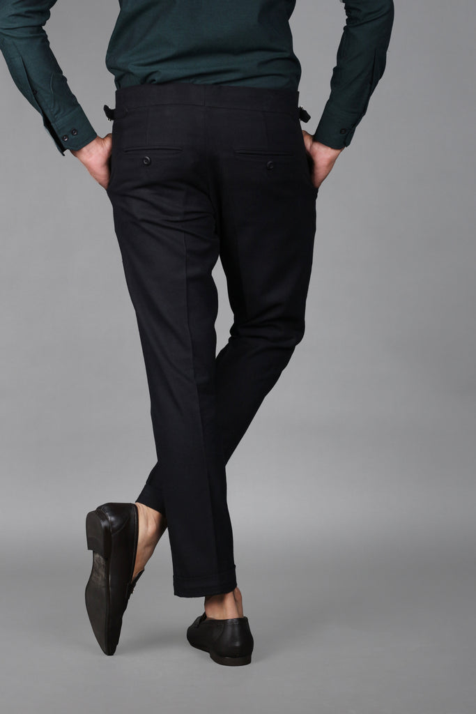 Jet Black Brushed Wool Mix Trousers