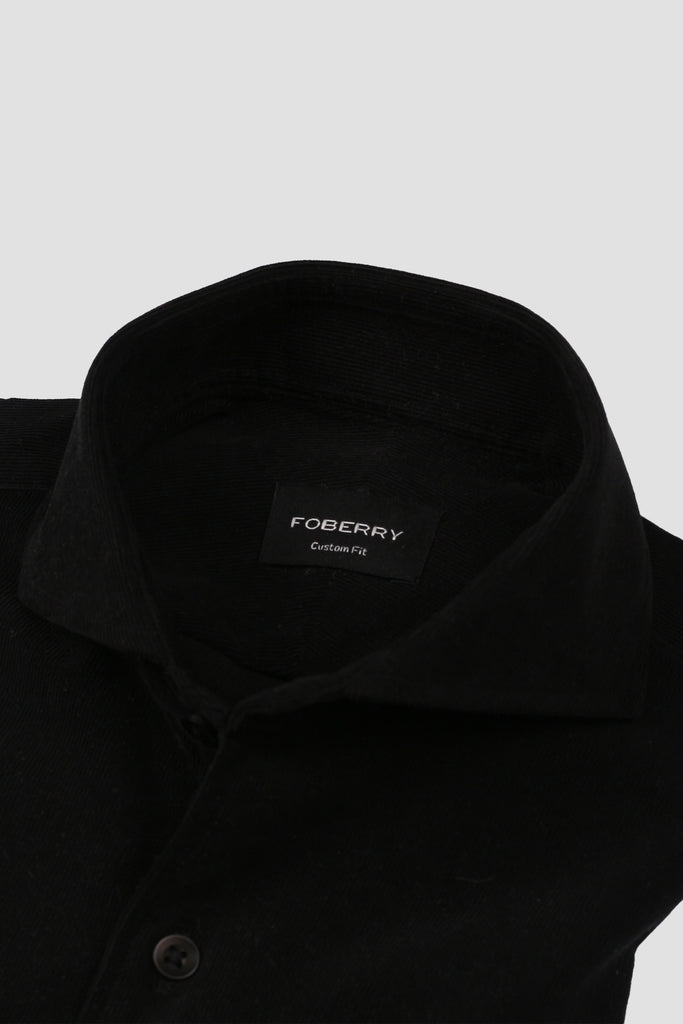 Jet Black Corduroy Shirt - Cut Away Extreme Collar