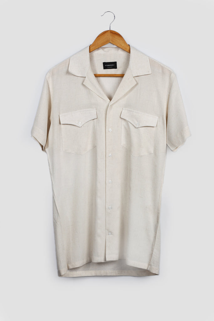 Soft Beige Linen Safari Shirt