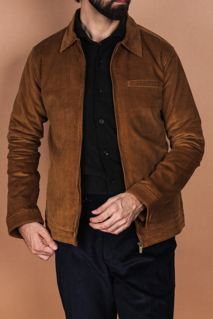 Tan Brown Corduroy Zipper Jacket