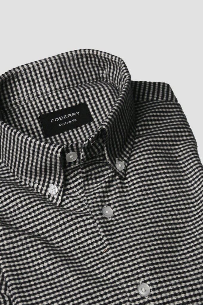 Black Micro Gingham Winter Flannel Shirt