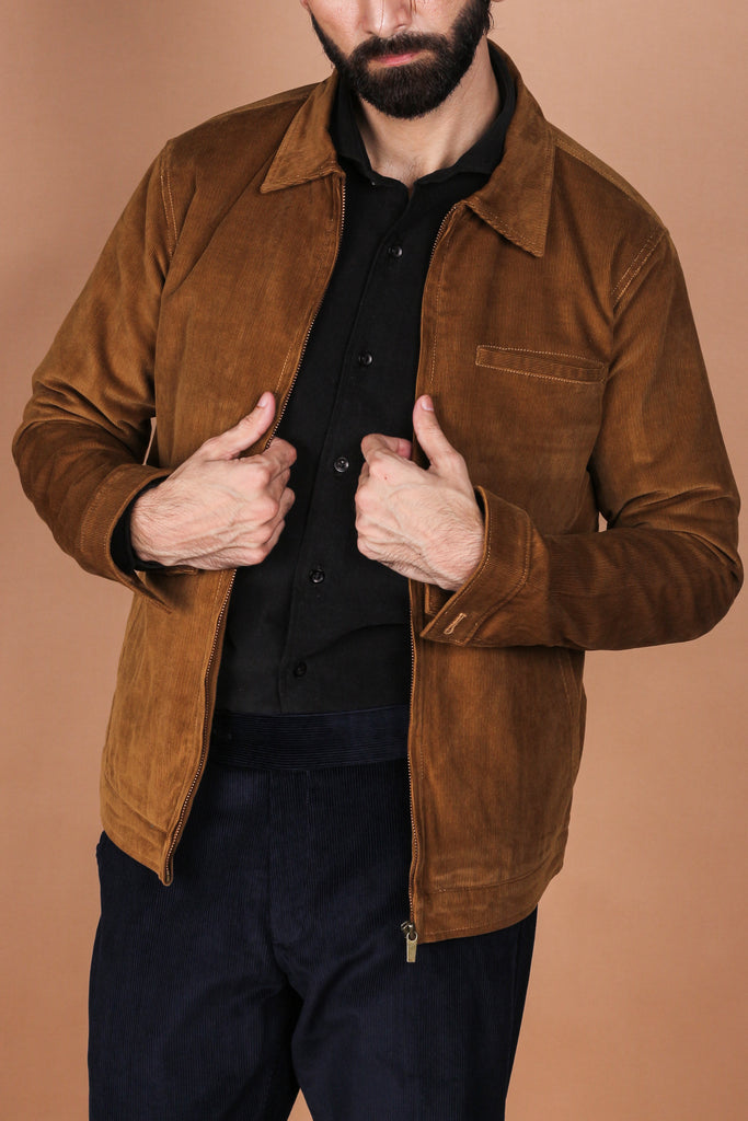 Tan Brown Corduroy Zipper Jacket