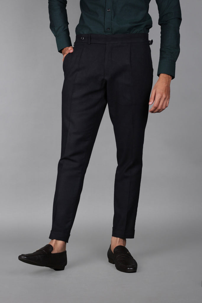 Jet Black Brushed Wool Mix Trousers