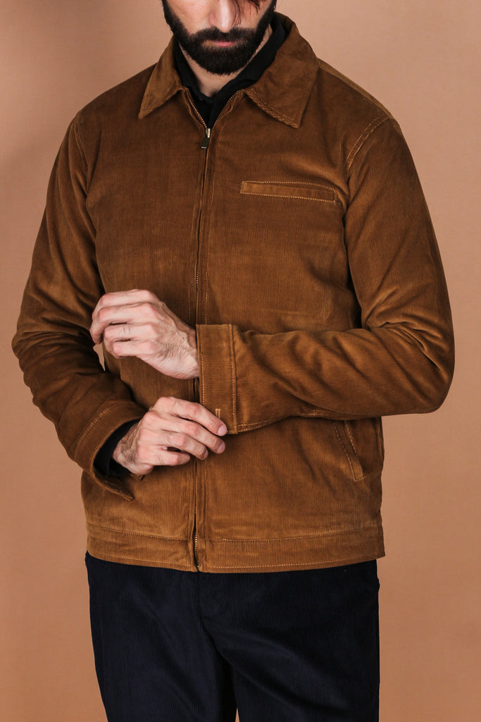 Tan Brown Corduroy Zipper Jacket