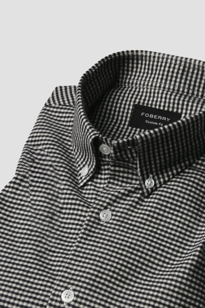 Black Micro Gingham Winter Flannel Shirt