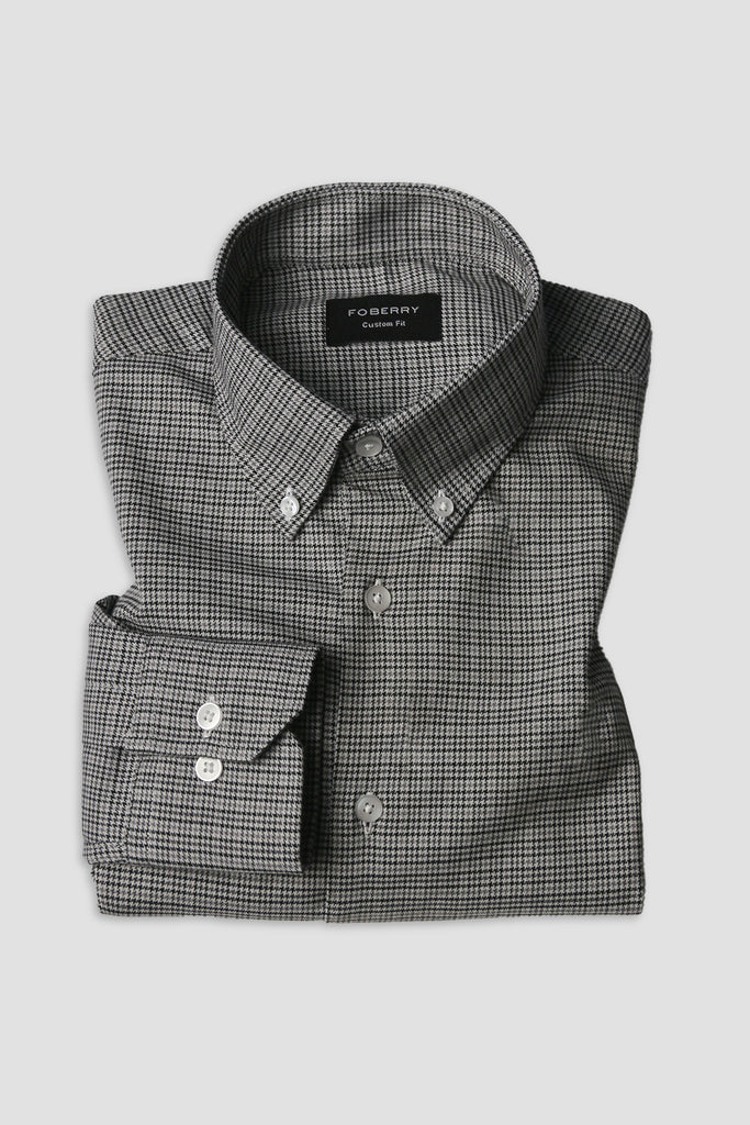 Grey Black Houndstooth Winter Flannel Shirt