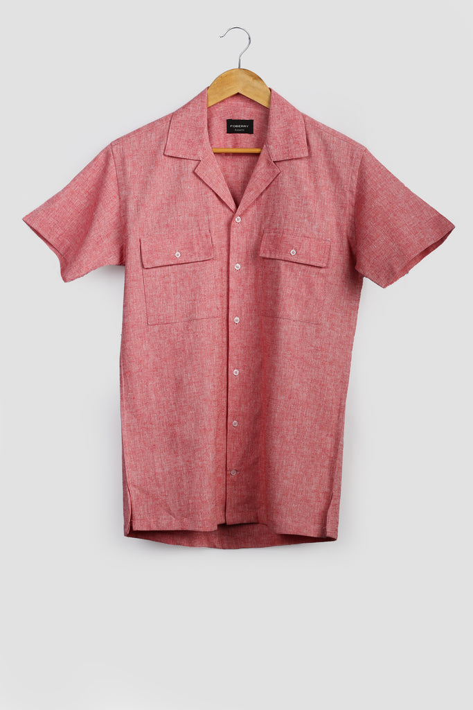 Faded Red Linen Camp Collar Shirt