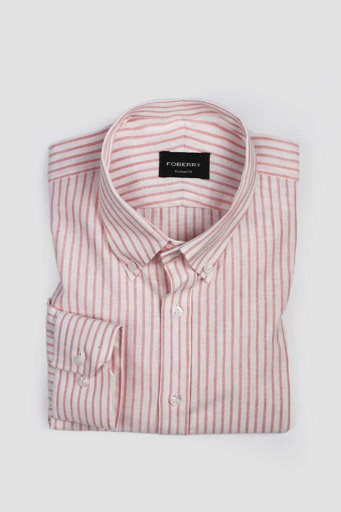 Peachy Orange Stripes Linen Shirt