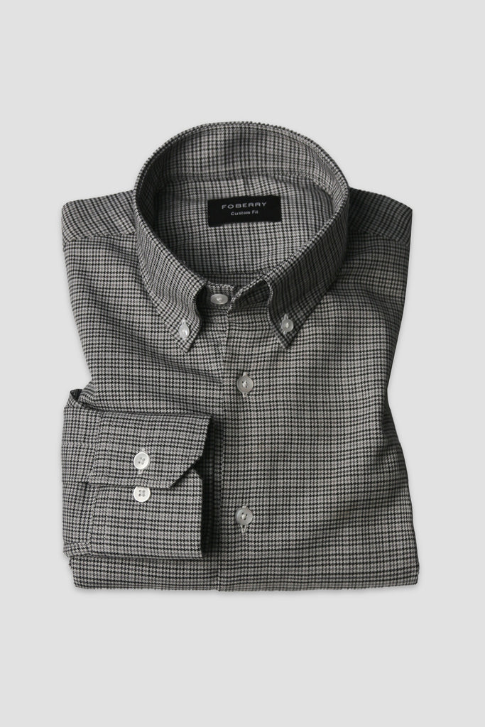 Grey Black Houndstooth Winter Flannel Shirt