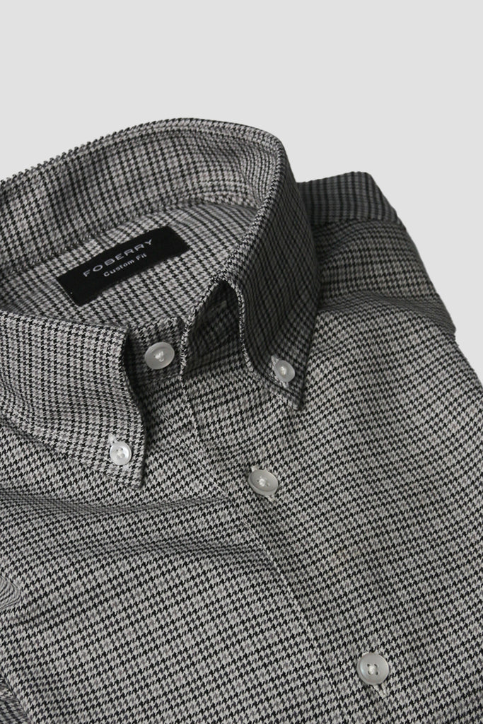 Grey Black Houndstooth Winter Flannel Shirt