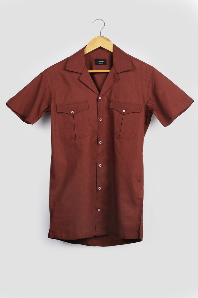 Burgndy Linen Safari Shirt