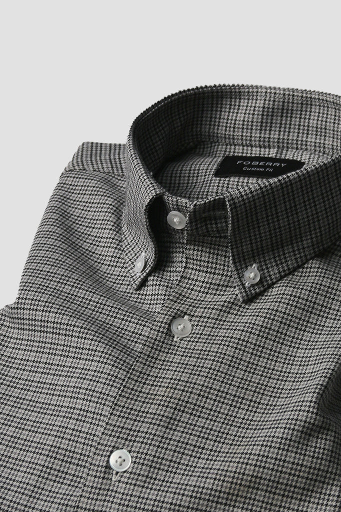 Grey Black Houndstooth Winter Flannel Shirt