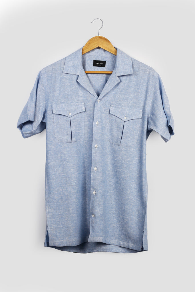 Pale Blue Linen Safari Shirt