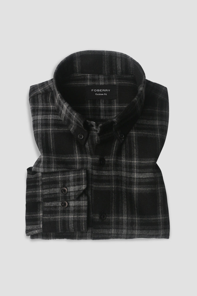 Grey Black Plaid Winter Flannel Shirt