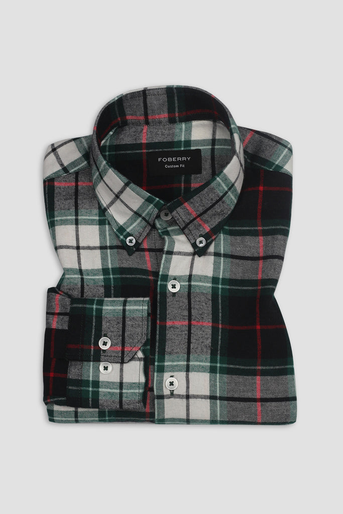 Bottle Green Madras Flannel Shirt