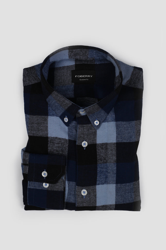 Blue Black Gingham Winter Flannel Shirt