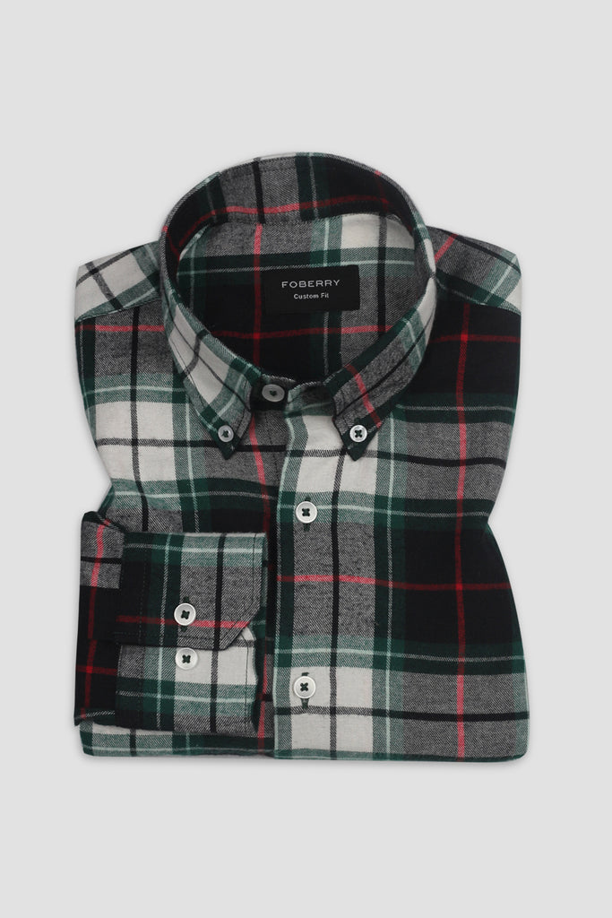 Bottle Green Madras Flannel Shirt