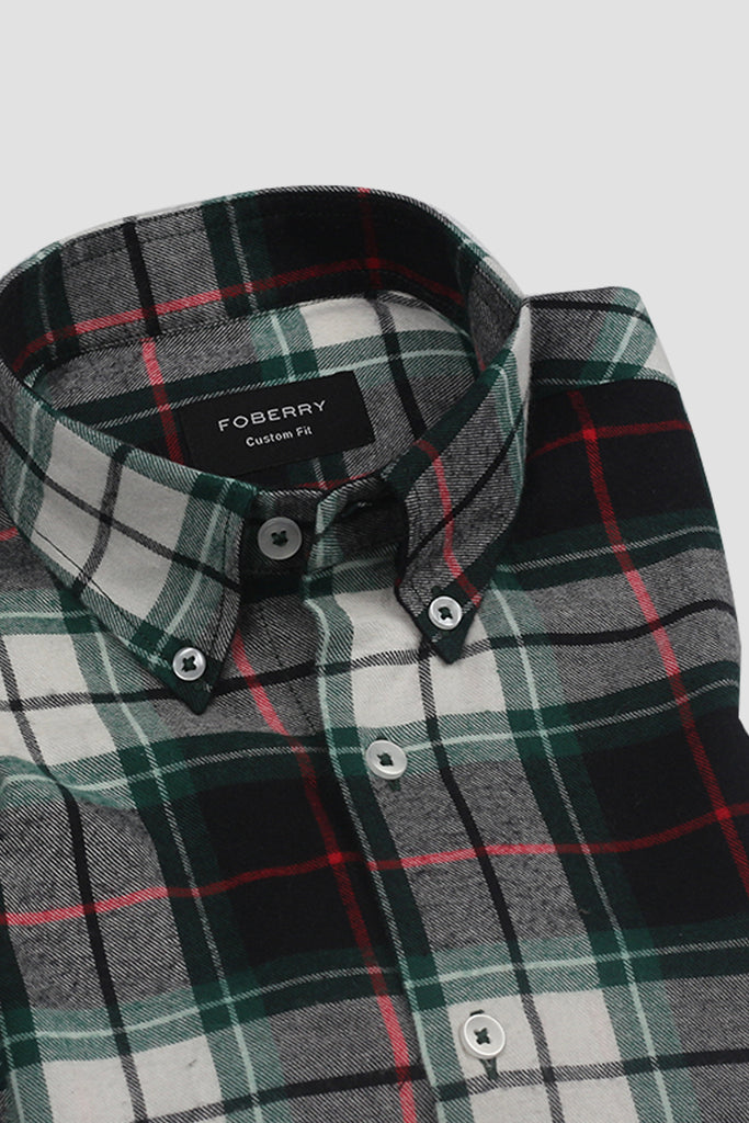 Bottle Green Madras Flannel Shirt