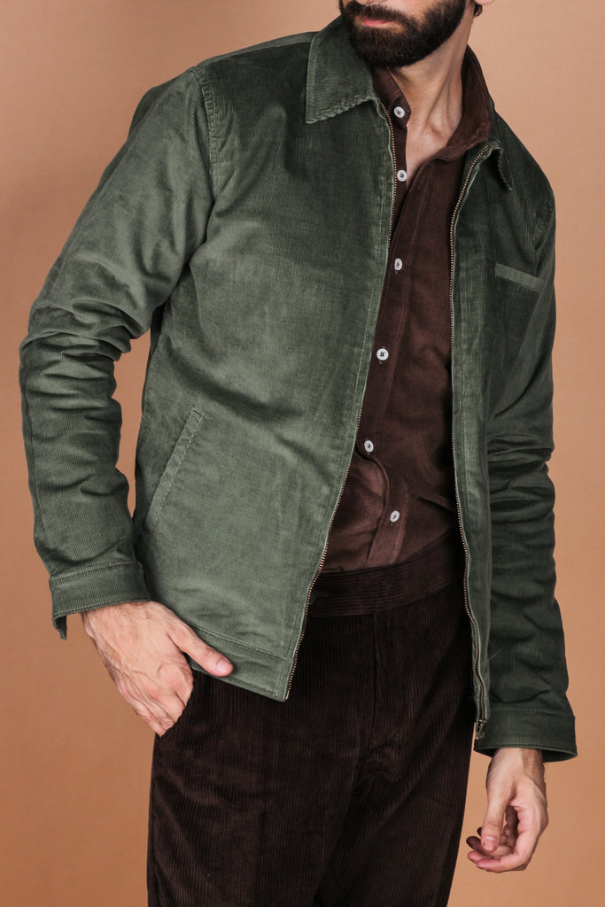 Hunter Green Corduroy Zipper Jacket