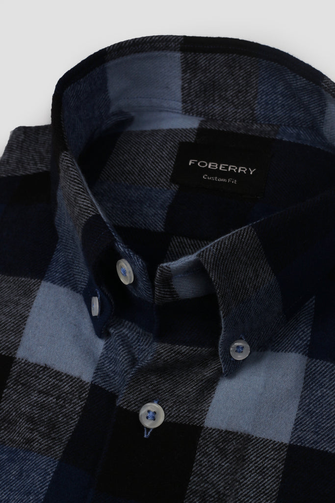 Blue Black Gingham Winter Flannel Shirt