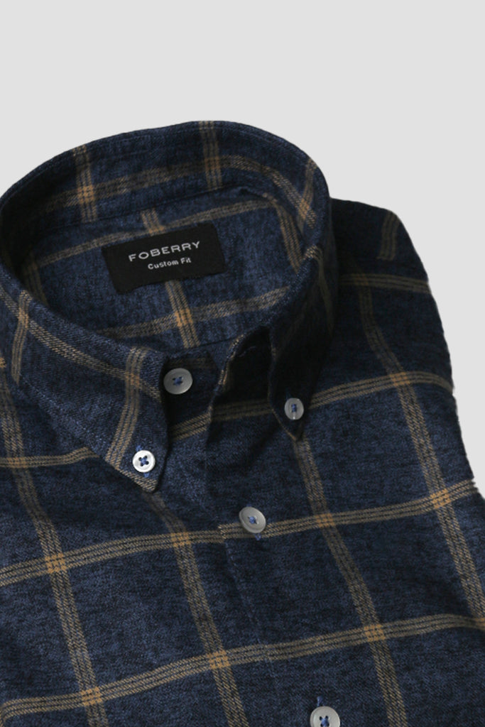 Mustard Blue Plaid Winter Flannel Shirt