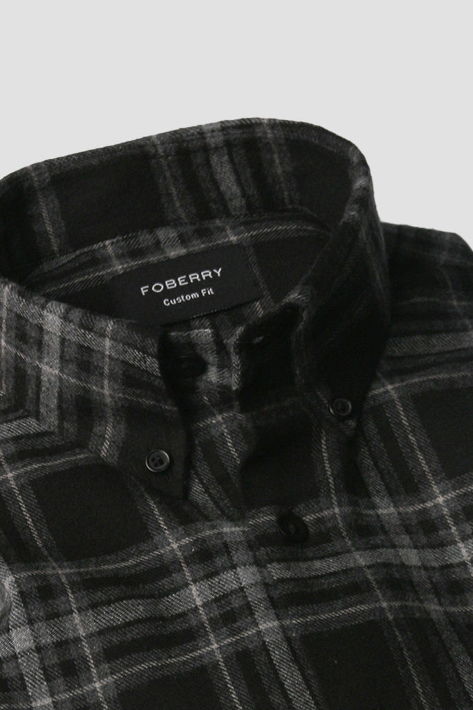 Grey Black Plaid Winter Flannel Shirt