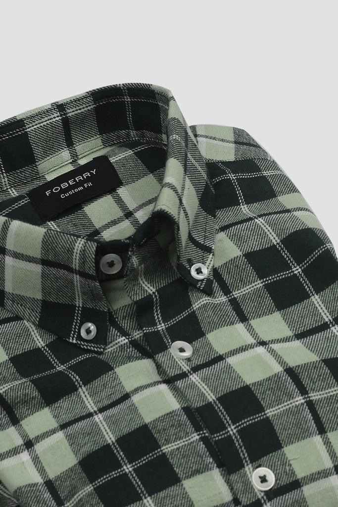 Pistachio Green Italian Plaid Flannel Shirt