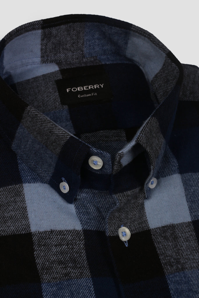 Blue Black Gingham Winter Flannel Shirt