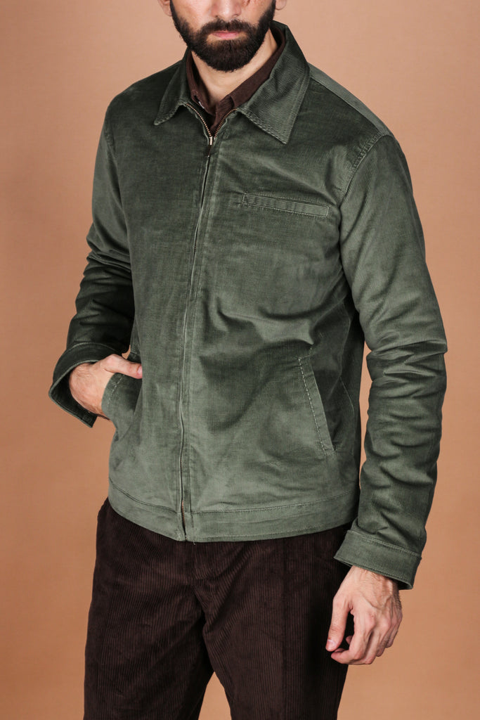 Hunter Green Corduroy Zipper Jacket