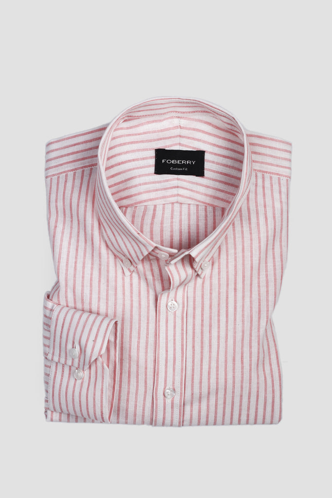 Peachy Orange Stripes Linen Shirt