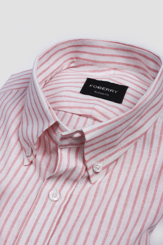 Peachy Orange Stripes Linen Shirt