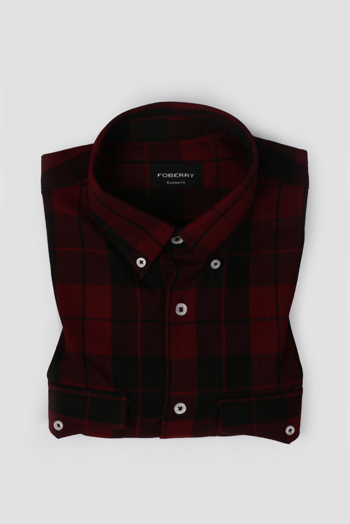 Maroon Checkered Flannel Shirt