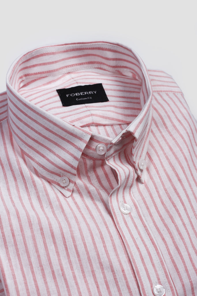 Peachy Orange Stripes Linen Shirt