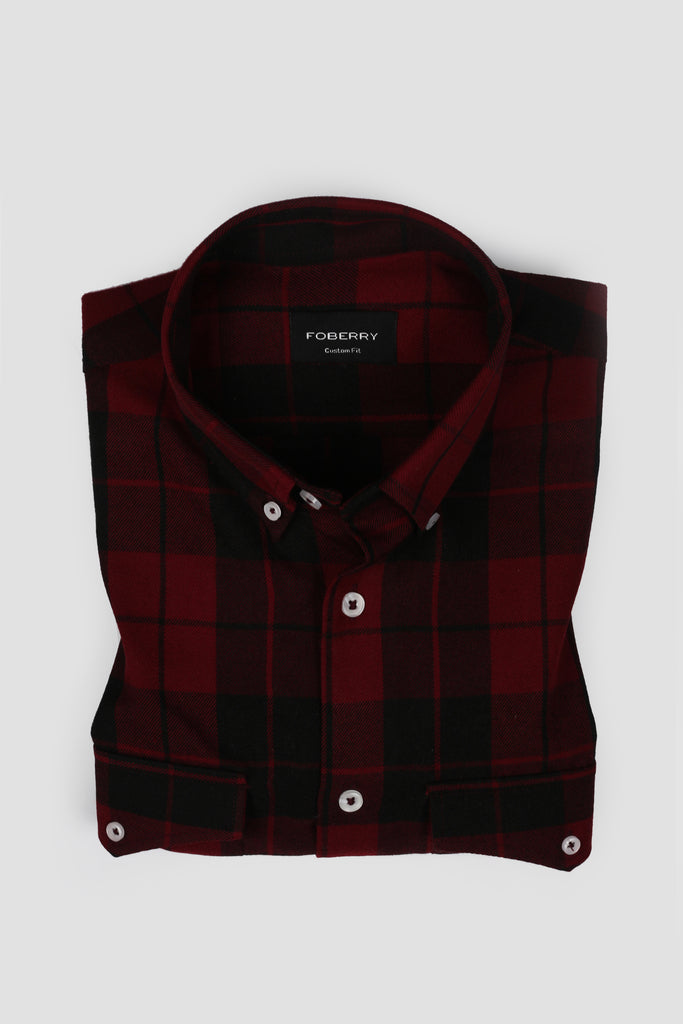 Maroon Checkered Flannel Shirt