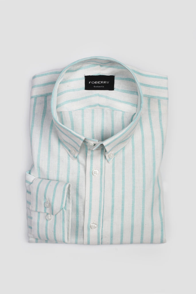 Turquoise Stripes Linen Shirt