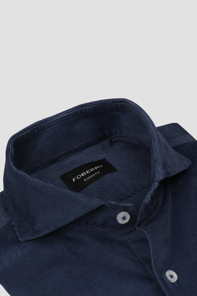 Steel Blue Corduroy Shirt - Cut Away Extreme Collar