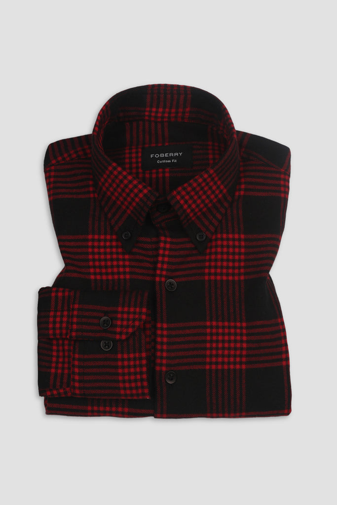 Maroon Black Checkered Flannel Shirt